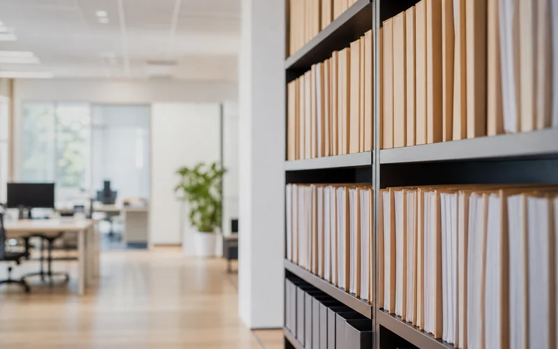 Helles Büro mit Arbeitsplätzen und Aktenregal